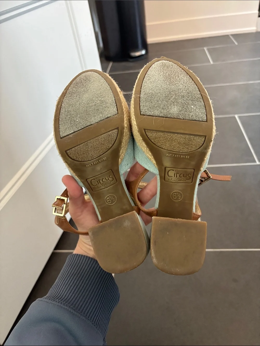 Women's denim Platform Sandal with Brown Strap